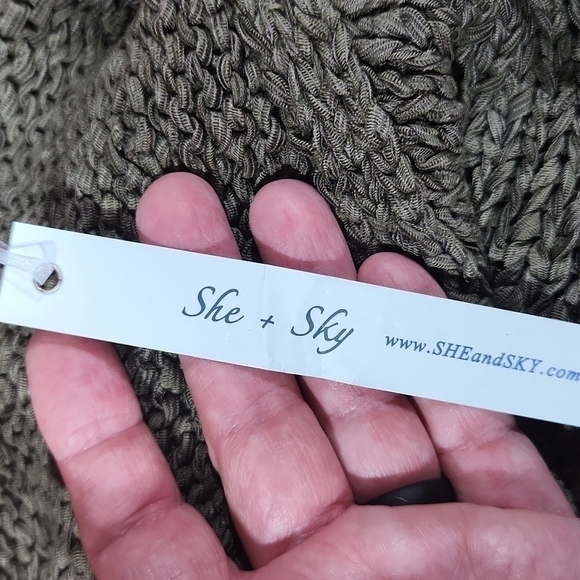 SHE +Sky oversized knit sweater women's size large olive with white stripes. NWT - Picture 5 of 5